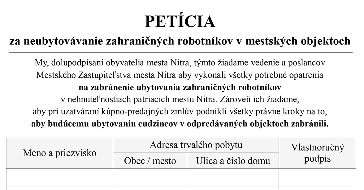 Peticia na mesto Nitra