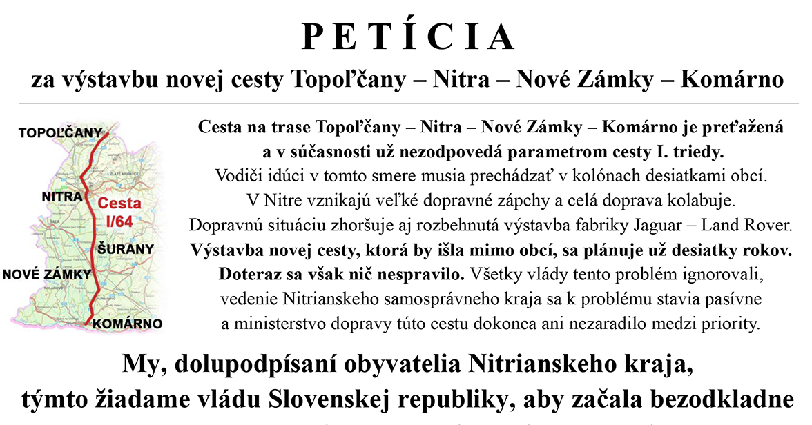 Peticia za vystavbu cesty I64 v Nitrianskom kraji - thumb