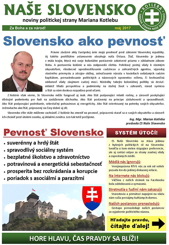 Časopis Naše Slovensko - máj 2017