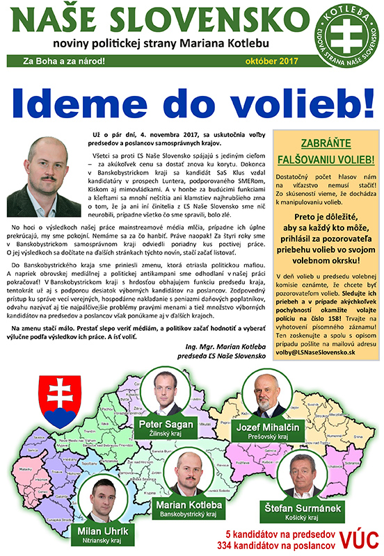 Časopis Naše Slovensko - október 2017