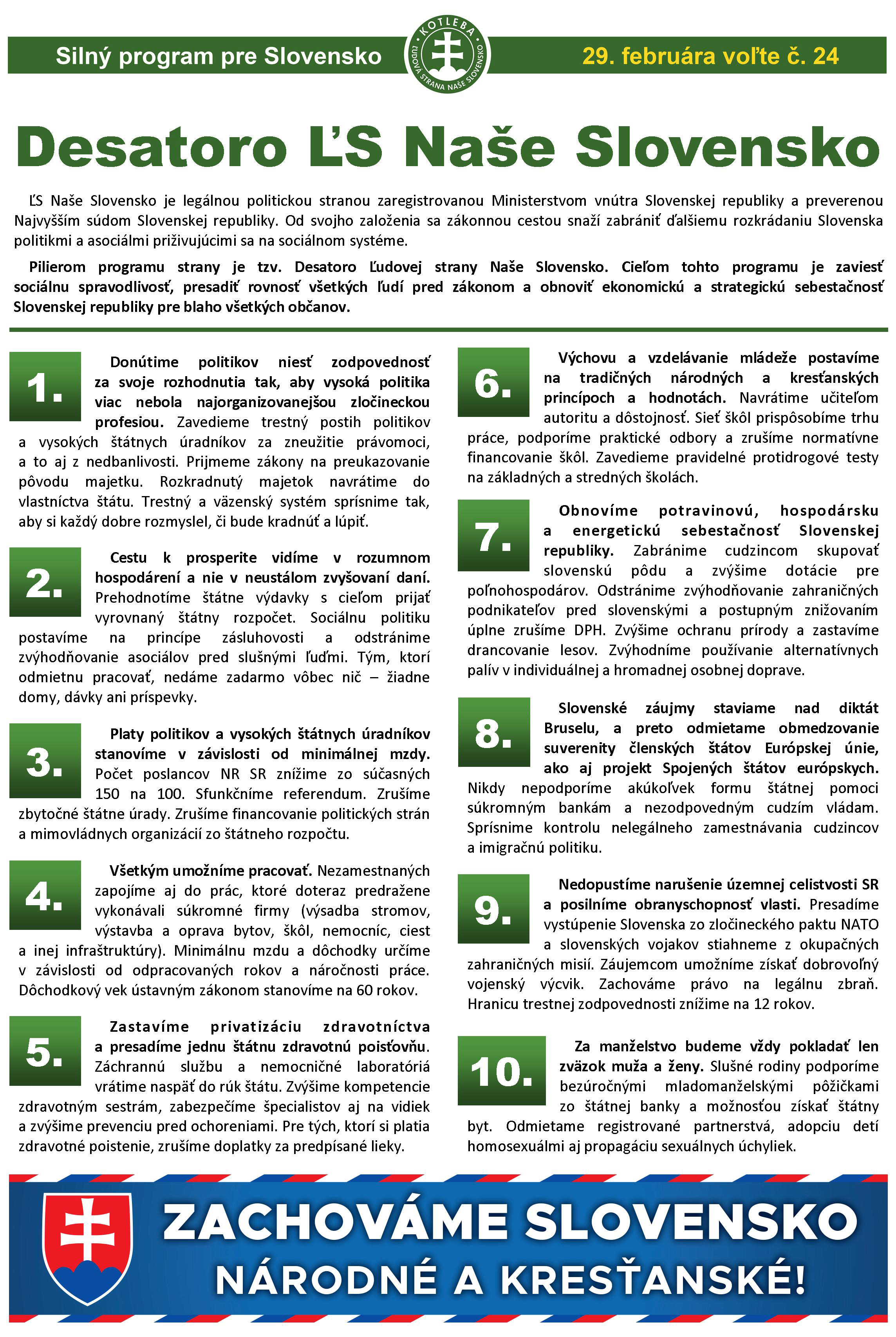 Volebný program ĽS Naše Slovensko 2020