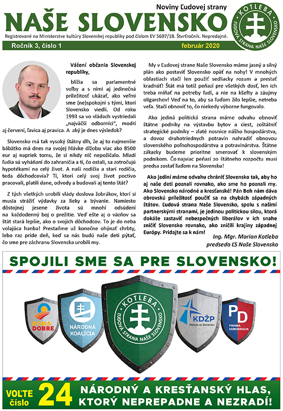 Noviny ĽS Naše Slovensko - február 2020